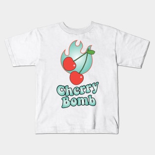 Cherry Bomb and Teal Flaming Design Kids T-Shirt